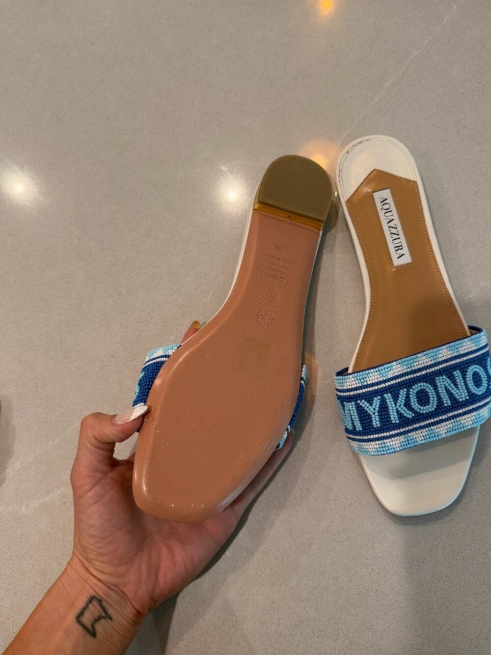 AQUAZZURA Mykonos beaded leather slides - Picture 7 of 8